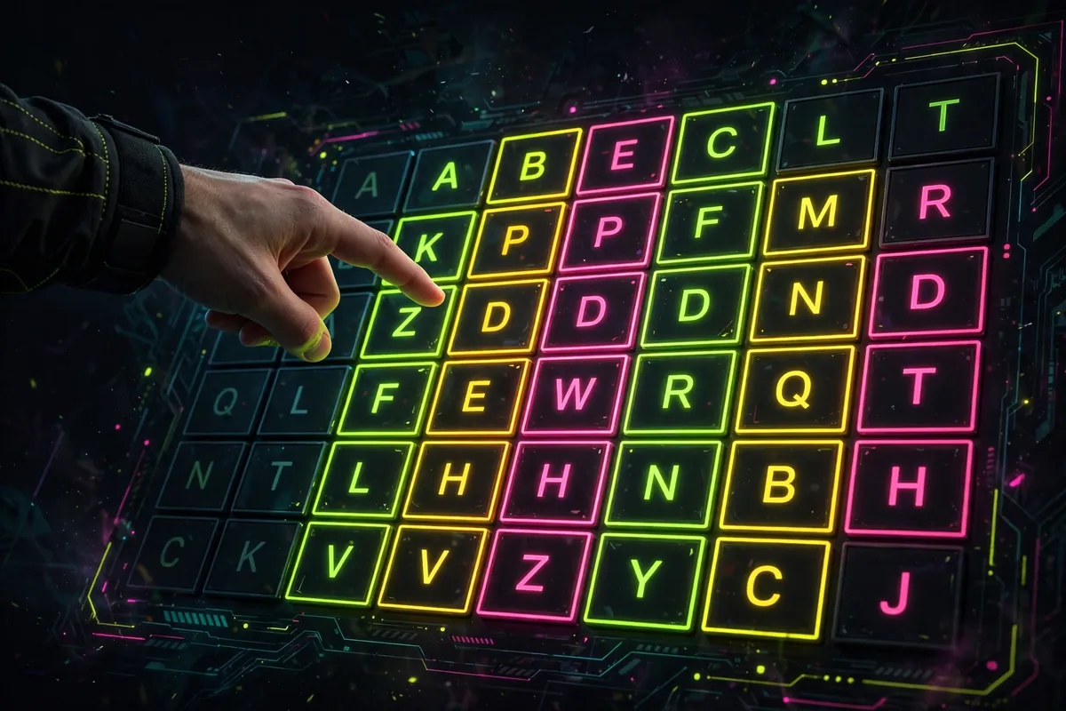 6 letter Wordle strategy on a glowing letter grid