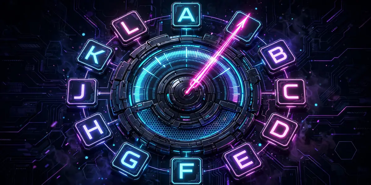 Wordle bot skill score meter with glowing letter tiles